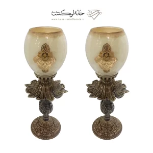 دو تکه شمعدان آویزدار کوچک پایه دار آویز دار رومنس کرمی