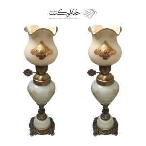 دو تکه شمعدان لب چین بزرگ پایه دار رومنس کرمی