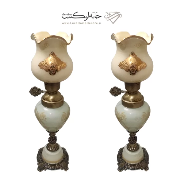 دو تکه شمعدان لب چین بزرگ پایه دار رومنس کرمی