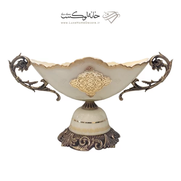کشکول قایقی دسته دار پایه دار رومنس کرمی
